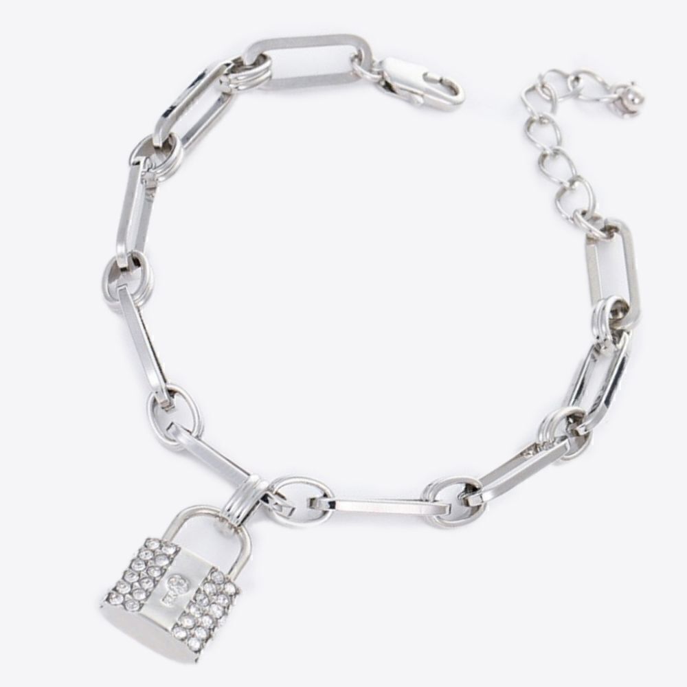 ♡♡♡ Silver rhinestone lock silver link bracelet